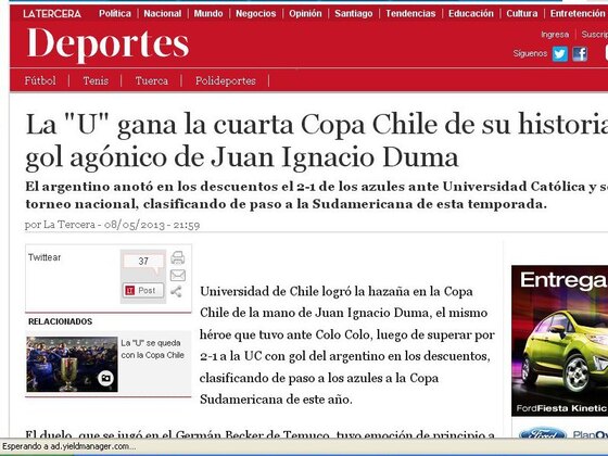 Todas las portadas futbolísticas en Chile son para Duma, el ex pibe del CAUSI.