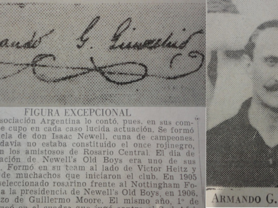 En 1913 muri&oacute; Armando Ginocchio. Fue fundador de Newell's y jugador de Selecci&oacute;n.