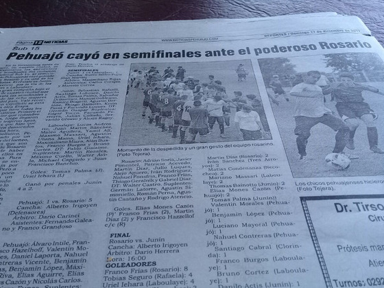 Pehaujó Noticias, diario local, habló de un "poderoso equipo rosarino" tras la semifinal.