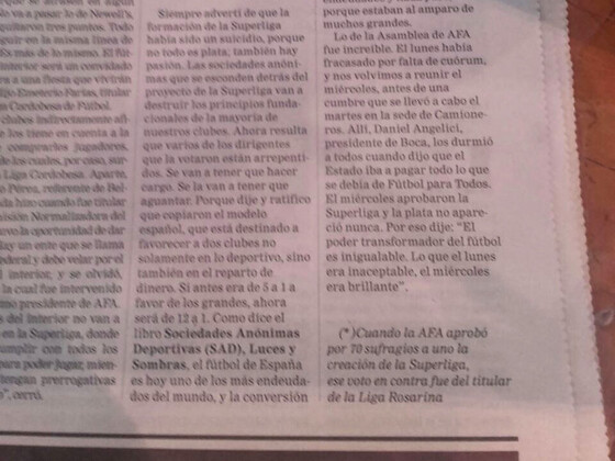 El artículo (las dos columnas de la derecha) que publicó hoy "La Voz del Interior" en Córdoba.
