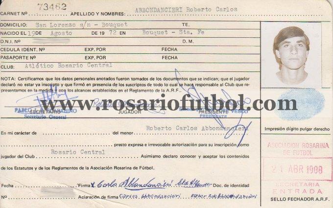 Ficha de Roberto Carlos Abbondanzieri