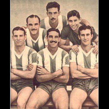 Rosarinos campeones de América con la Selección de 1945: Fogel, Perucca, Pontoni; Yebra, Ricardo y Dezorzi.