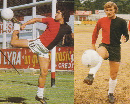 Dos miembros del equipo campeón 1974. "Cucurucho" Santamaría, segundo goleador histórico del club, y el correntino José Orlando Berta.