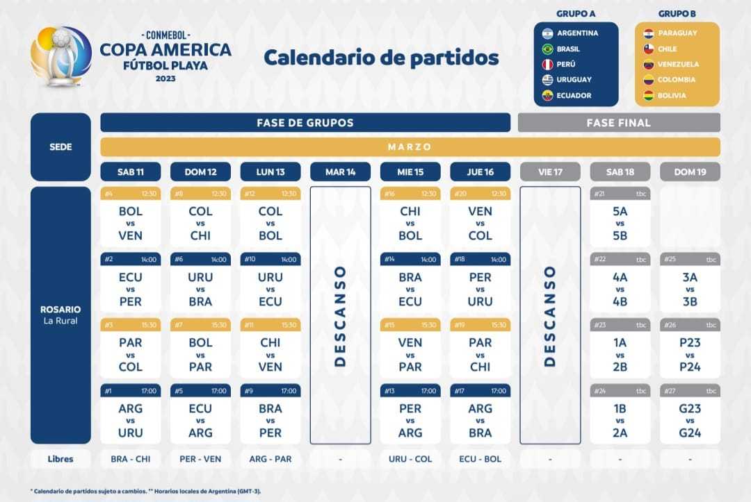 Calendario de Partidos CONMEBOL Copa Amrica Ftbol Playa 2023