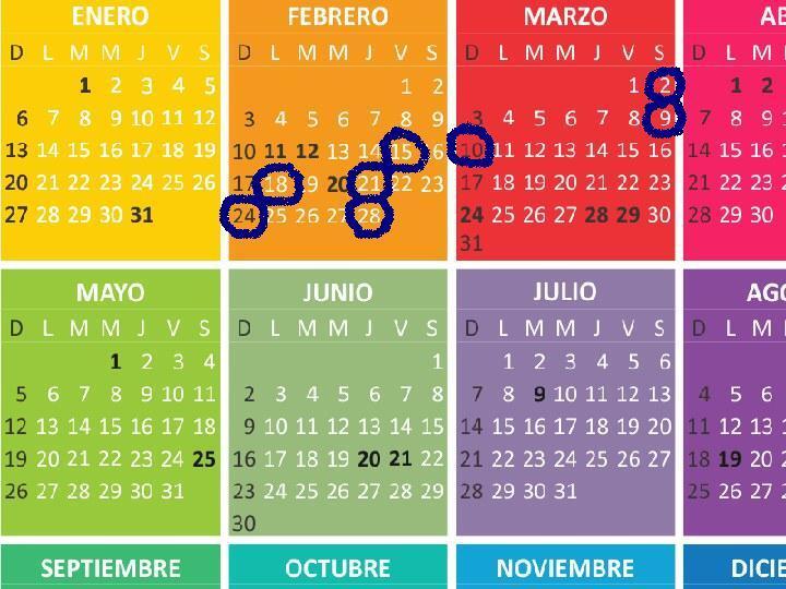 Las fechas resaltadas en azul, son las que hay que tener en cuenta en el "Mundo Rosarina".