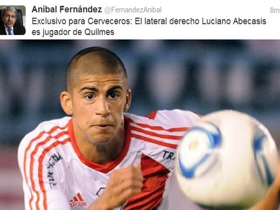 Luciano Abecasis ya es de Quilmes y así lo confirmaba Aníbal Fernández en Twitter.