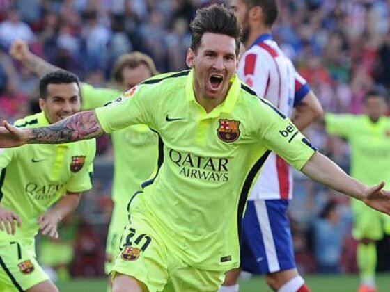 Messi festeja el gol que le dio la victoria ante el Aleti y una nueva coronal al Barcelona.