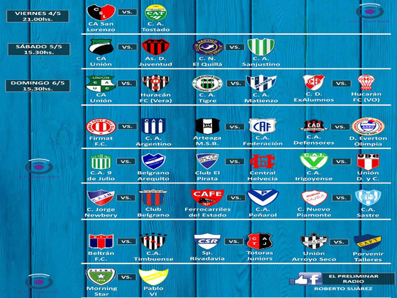 El cuadro de cruces para la Primera Ronda. Habrá partidos el viernes, el sábado y el domingo.