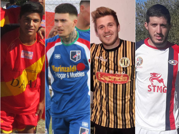 A los costados Enzo Pérez (San Roque) y Federico D'alberti (Jorge Griffa), goleadores de la C. En el centro Isaías Sena (Mitre) y Juan S. Piris (Oriental), máximos artilleros de la B y la A.