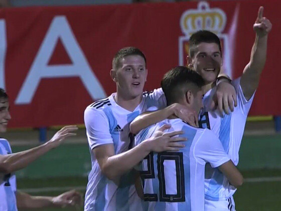 El rosarino Francesco Lo Celso festeja su gol ante Venezuela. Foto: Diario Ol&eacute;.