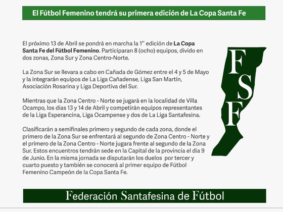 El flyer que envió la Federación Santafesina para promocionar la I Copa Santa Fe Femenina.