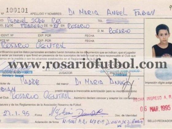 La ficha de angelito: Angel Dí María estampó su primera firma el 6 de marzo de 1995.