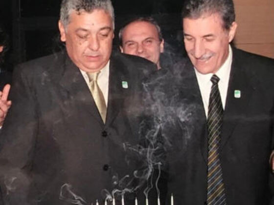 Otras épocas, Zanabria y Giammaría celebrando un nuevo aniversario de la Asociación Rosarina de Fútbol.